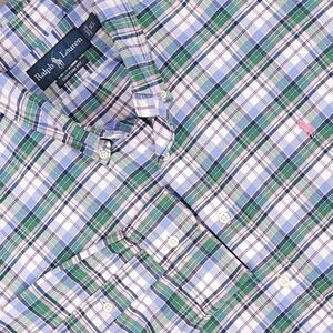 Ralph Lauren Shirt Mens XL Green Blue Plaid Custom Fit Button Down Long Sleeve